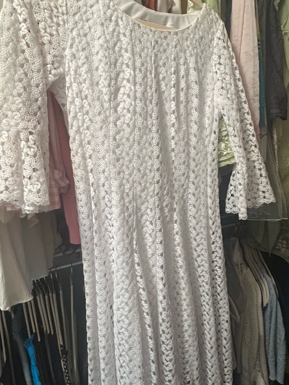 White Lace Long Sleeve Midi Dress